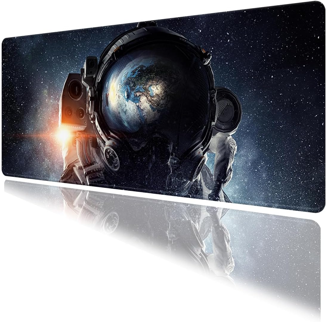 Uzay ve Astronot Temalı Oyun Gaming Klavye Mouse Pad Masa Matı 70x30cm Kaymaz Kauçuk Taban Dikişli Kenar