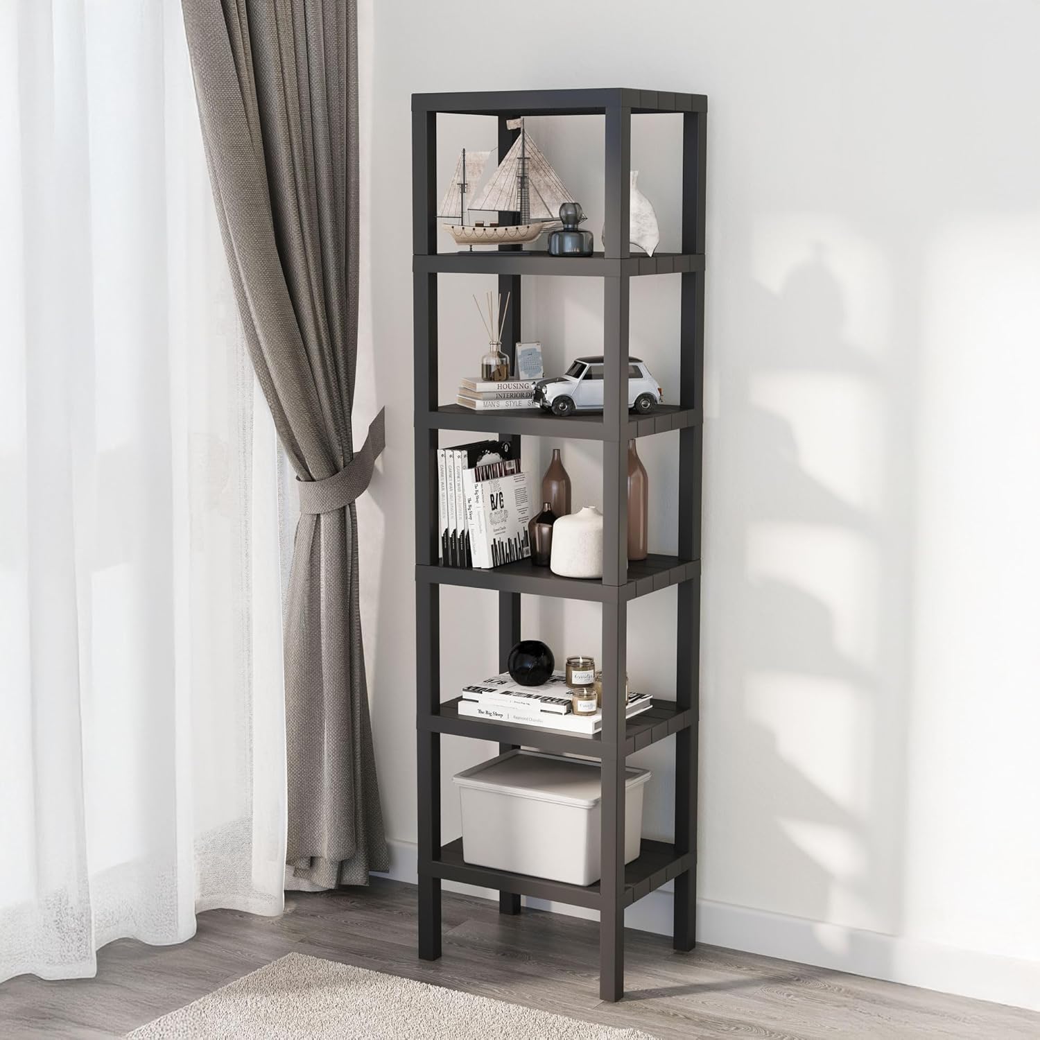 6 Katlı Köşe Rafı | Banyo, Mutfak ve Kiler İçin Yer Tasarruflu Organizer | Çok Amaçlı Plastik Raf | 3 Farklı Renk Seçeneği (38x29x152 cm) Dikey ve Yatay Kullanım (SİYAH)