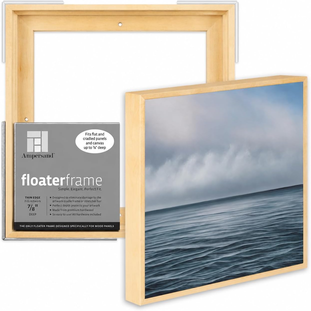 Ampersand Ahşap Paneller için Floaterframe 17,72 cm Derinlik, İnce, 25,72 x 25,72 cm, Akçaağaç (FTHIN781010M)