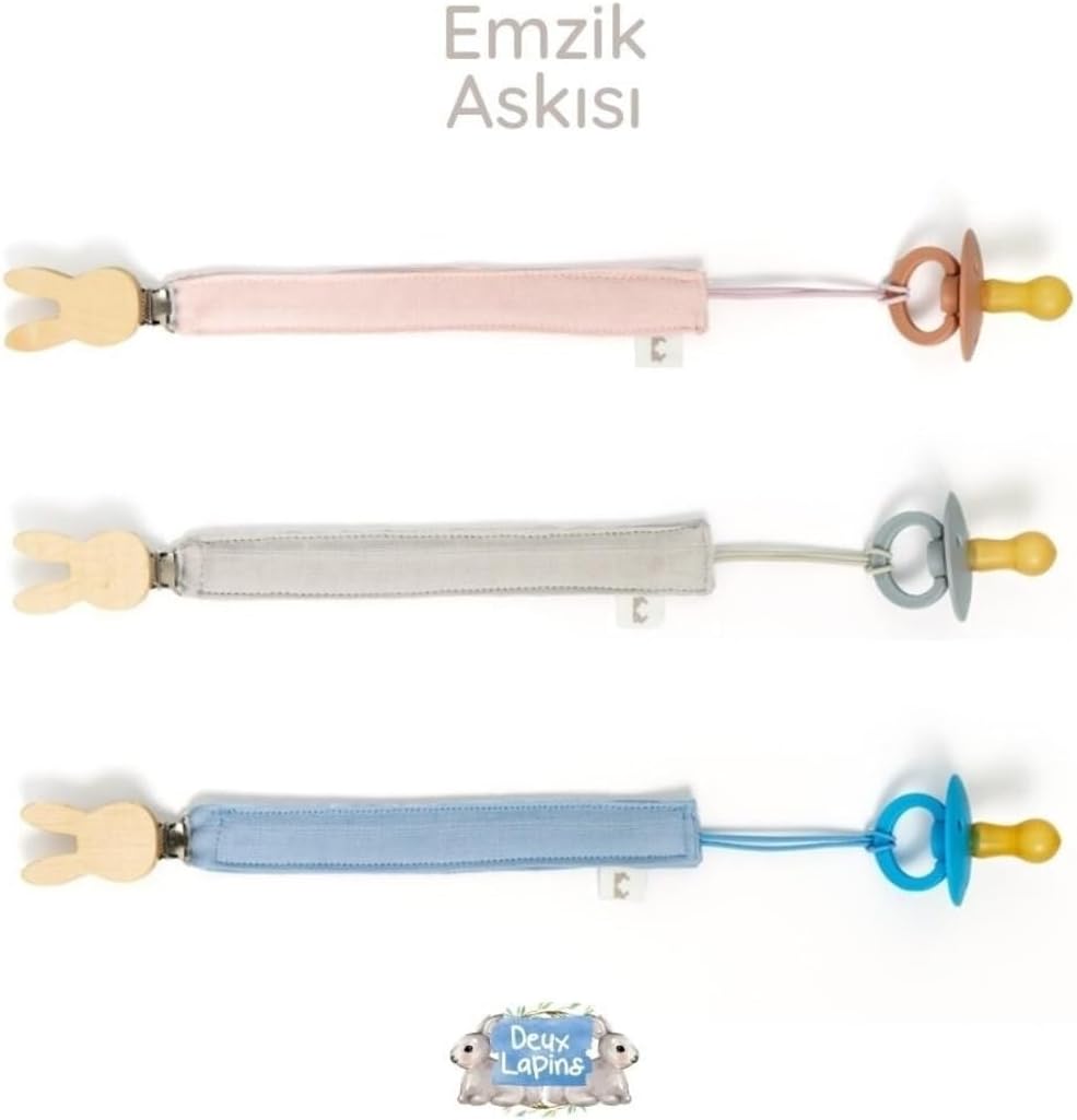 % 100 Pamuk Müslin Bebek Emzik Askısı – Gri DCLIP-1006