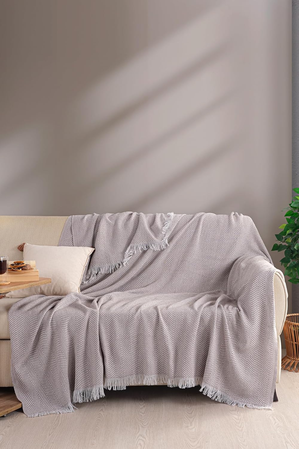 Carden Organik Pamuklu Kaymaz Koltuk Örtüsü Desenli 200x230 Cm Kanepe Çekyat Buldan Bezi Bej