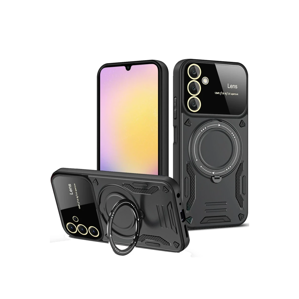 Samsung Galaxy S25 Kılıf Joy Lens Standlı Kapak - Siyah