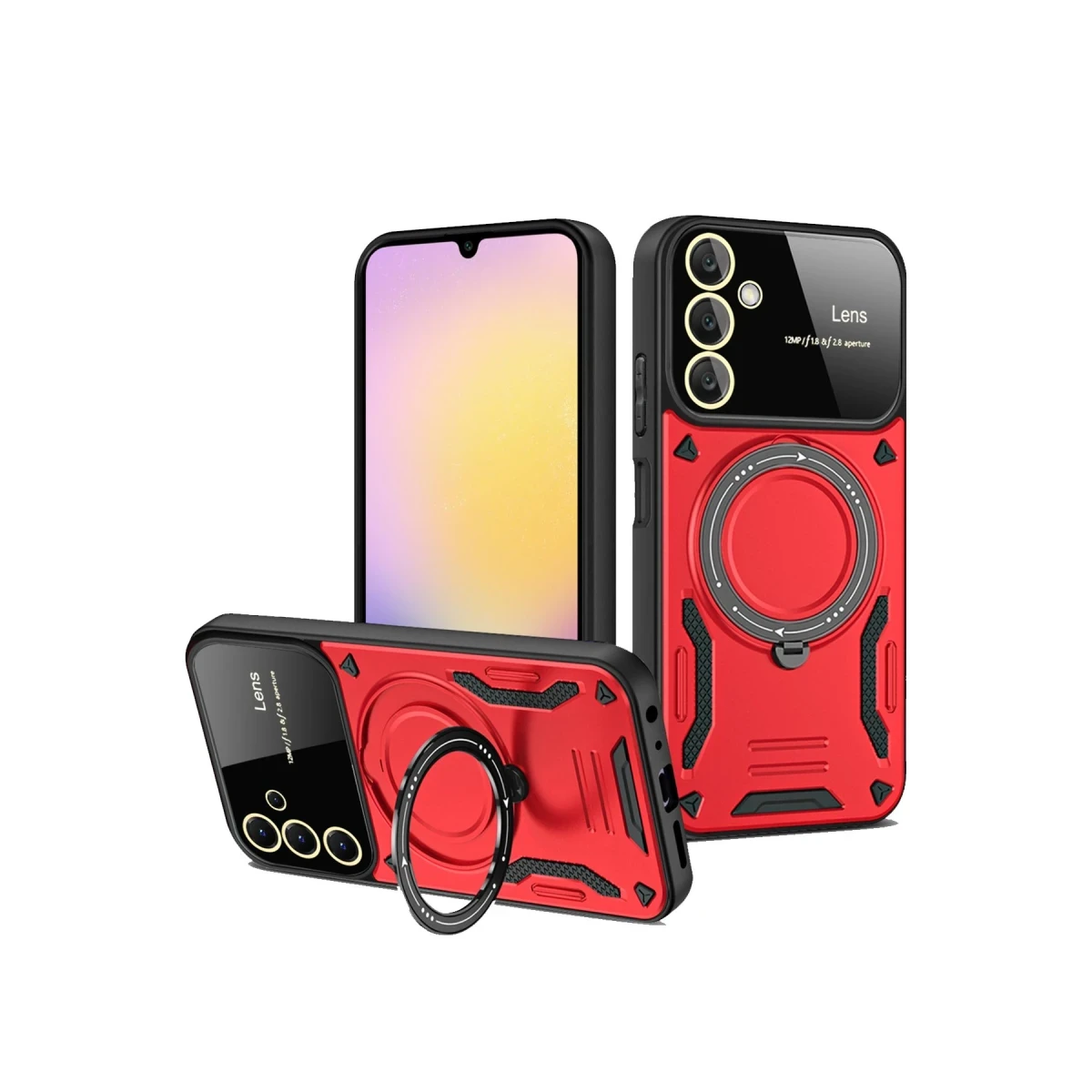 Samsung Galaxy S25 Plus Kılıf Joy Lens Standlı Kapak - Kırmızı