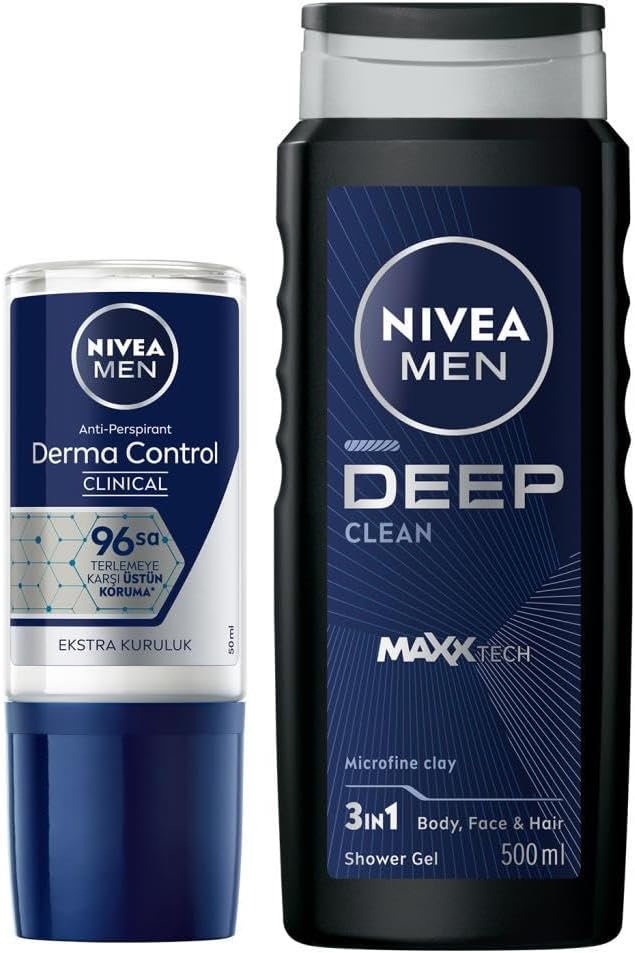MEN Erkek Roll-on Deodorant Derma Control Clinical 50ml, Deep Dimension Duş Jeli 500ml, Damat Bohçası