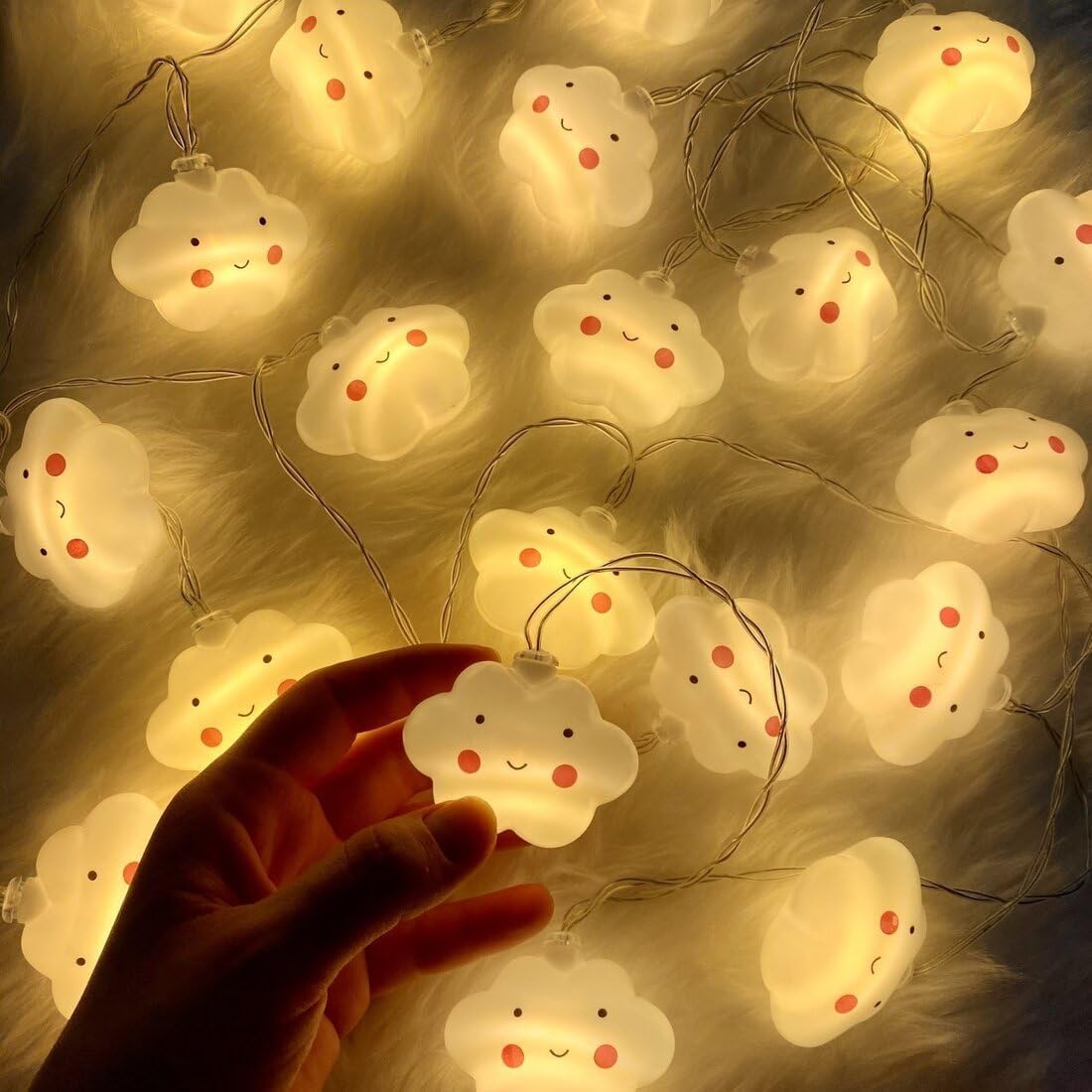 Bulut Şeklinde 10’lu LED Işık Zinciri – 2 Metre Dekoratif Sıcak Aydınlatma, Pil ile Çalışan Sevimli Bulut LED Süsleme Işıkları, MZ-314, Beyaz