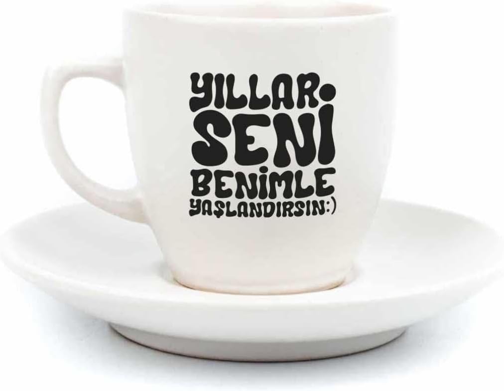 Yıllar Seni Benimle Yaşlandırsın Krem Türk Kahvesi Fincanı - Hediye Seramik Türk Kahvesi Fincanı