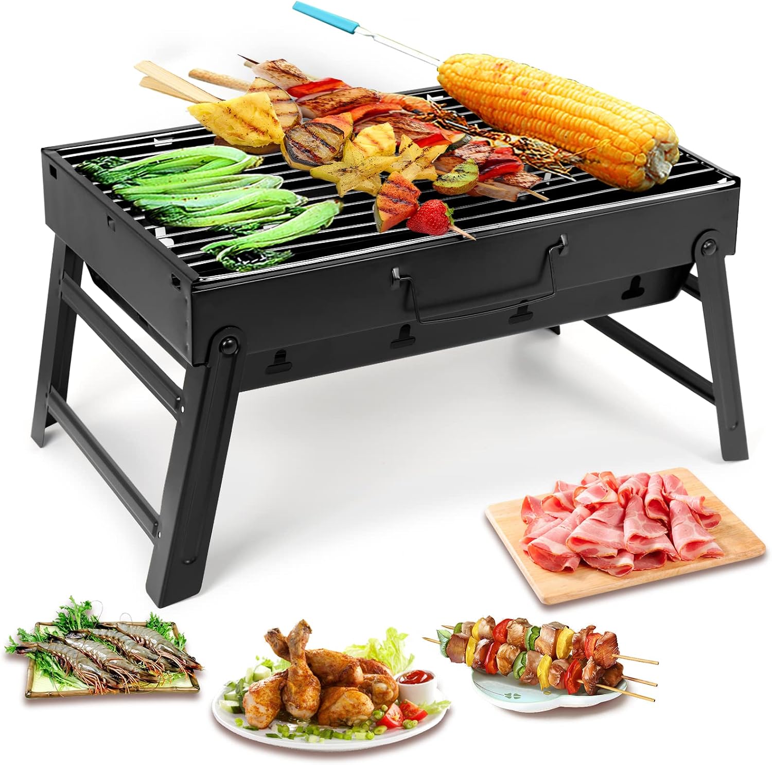 Kömür ızgarası, barbekü ızgarası, katlanır, taşınabilir, hafif, sigara içen mangal, barbekü ızgarası, küçük masa, masa üstü açık hava ızgarası, kamp, piknik, bahçe, plaj partisi için 40 x 40 cm x