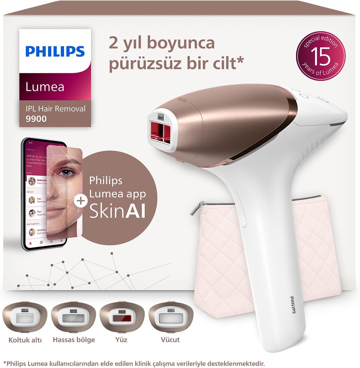 Lumea 9900 Serisi BRI951/03 IPL Tüy Alma, SkinAI,Vücut,Yüz,Koltuk altı,Bikini,4 Başlık,Çanta