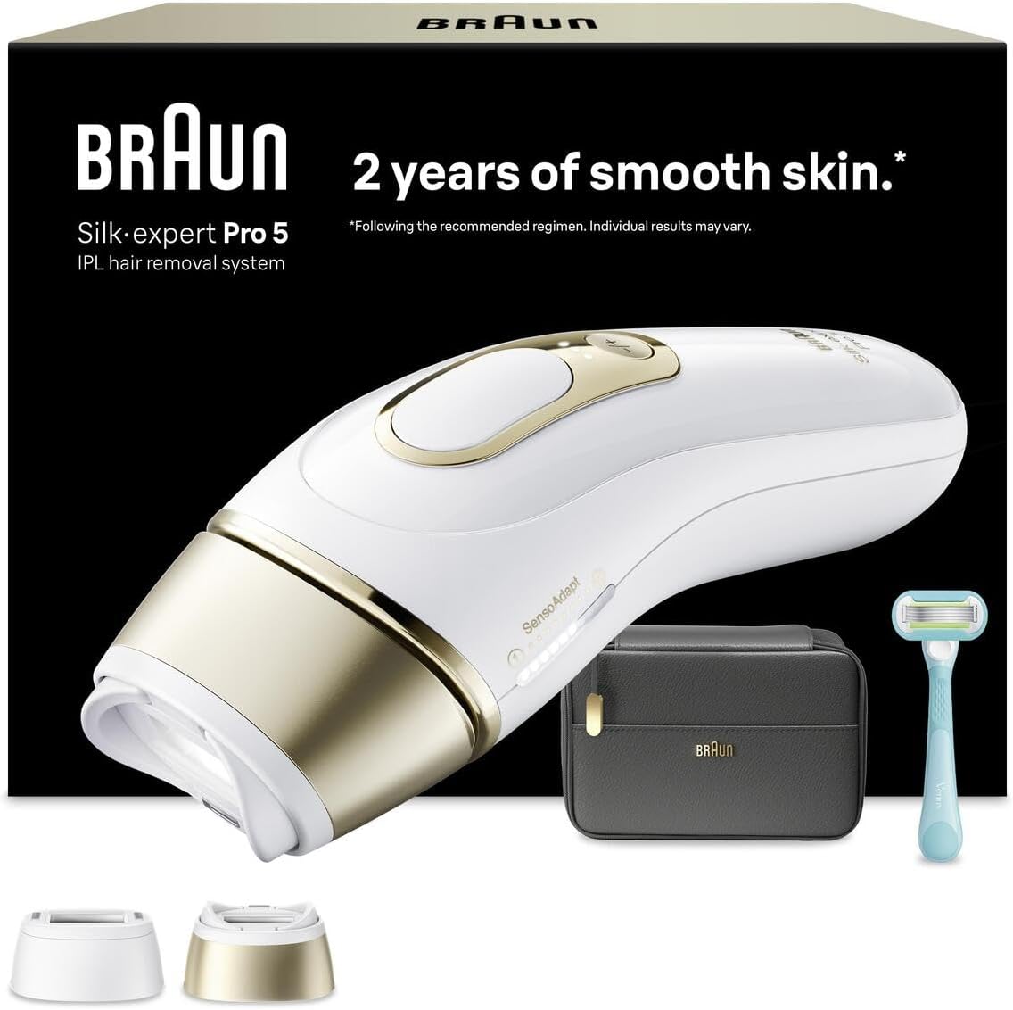 Braun IPL Silk·expert Pro 5, Evde Lazerle Tüy Alma, Çanta, Gillette Venus, 2 Başlık, PL5251