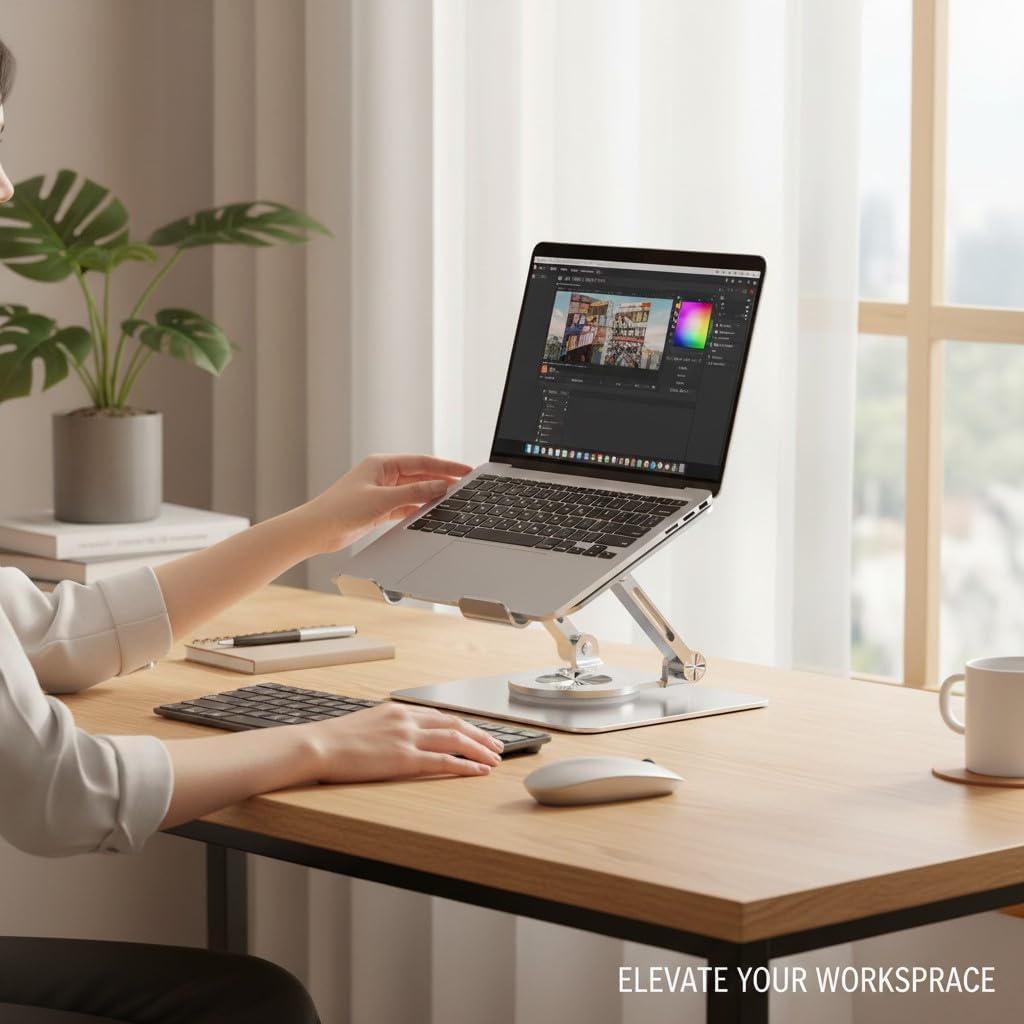 Notebook ve Laptop Uyumlu 360 Derece Dönen Stand, Ayarlanabilir Laptop Tutucu, Sağlam Tabanlı, Yüksekliği Ayarlanabilir Tutucu, Notebook Stant 747