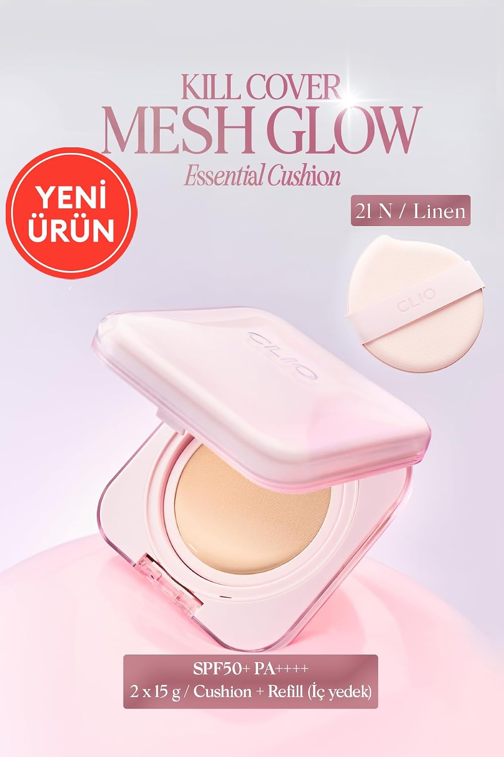 Hyalüronik Asit İçerikli Kill Cover Mesh Glow Essential Cushion Set (21N Linen) SPF50+ PA++++