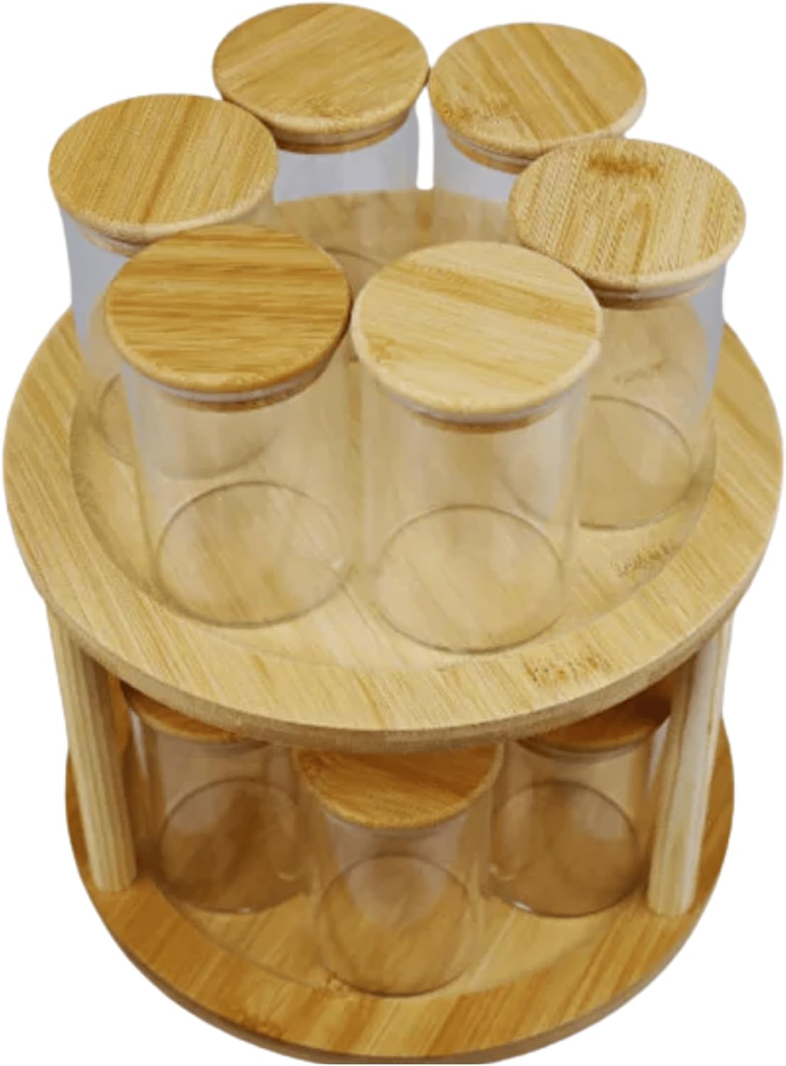 BYBARS 12li Standlı Baharatlık Takım Organizer Bambu Kapak Ahşap Stand
