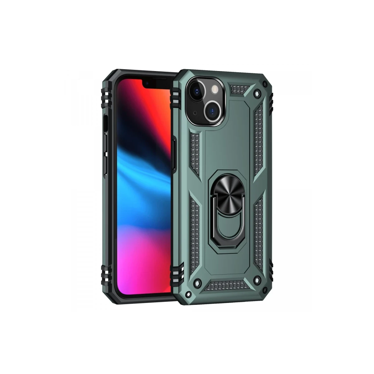 Apple iPhone 14 Plus Kılıf Sofya Yüzüklü Silikon Kapak - Yeşil