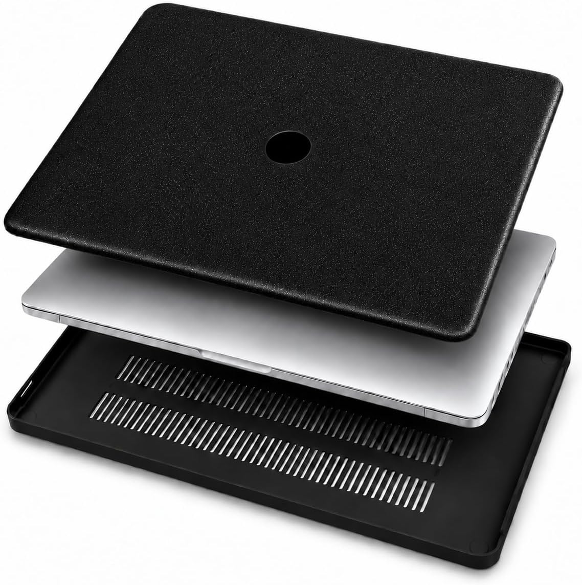 MacBook Pro 14 İnç Kılıfı Simli Sert Kapak Hard Case, M5 M4 M3 M2 M1 Pro Max Uyumlu, A2442 A2779 A2918 A2992 A3112 A3185 A3401 A3434 A3426 A3427, İnce Dokulu Siyah