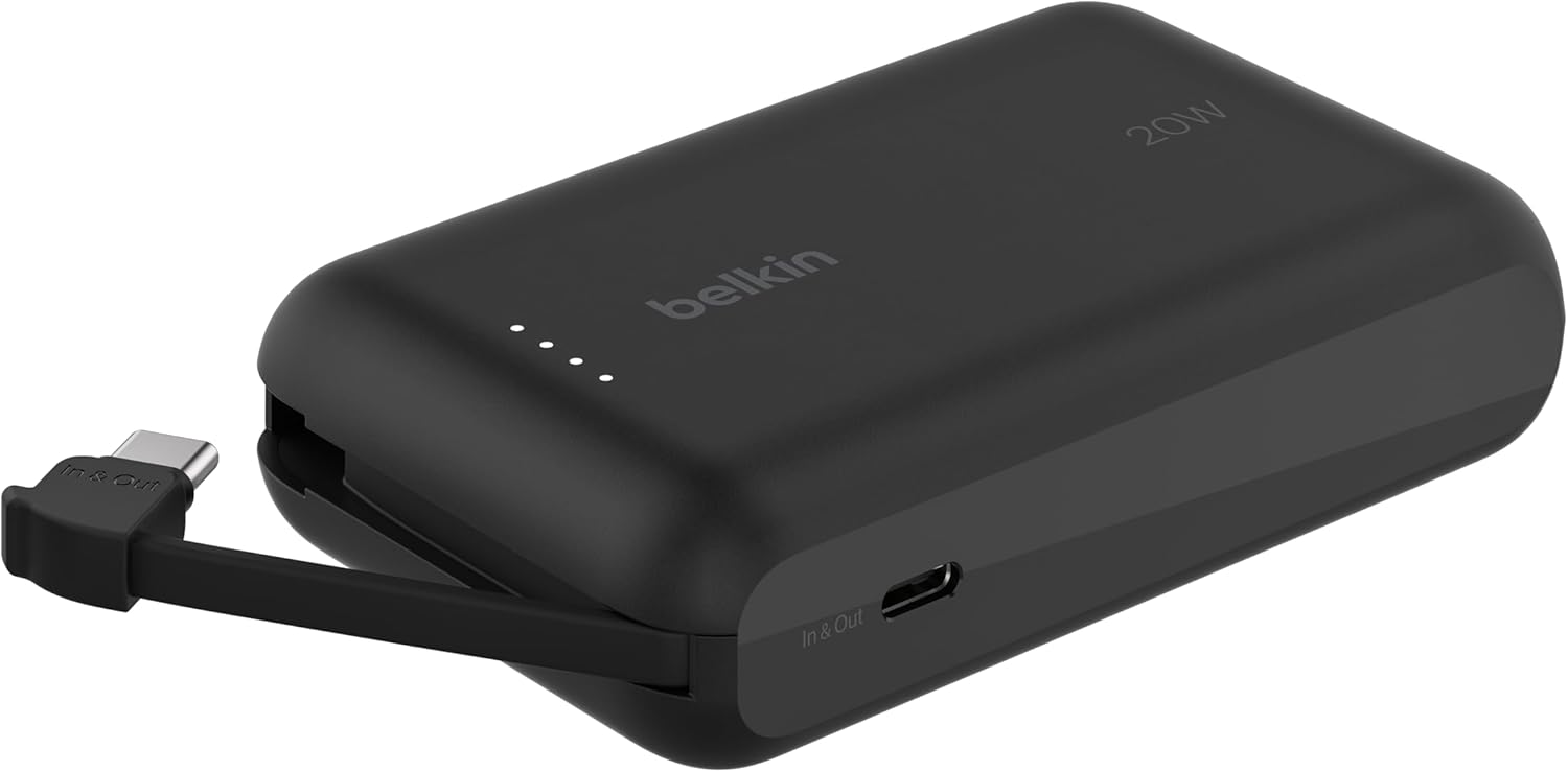 BoostCharge Power Bank, Entegre Kablolu Taşınabilir Şarj Cihazı 10K PD 20W - USB-C Güç Dağıtımı, iPhone Power Bank iPhone 17 Serisi, iPad Pro, Galaxy S25 ve Daha Fazlası için Hızlı Şarj
