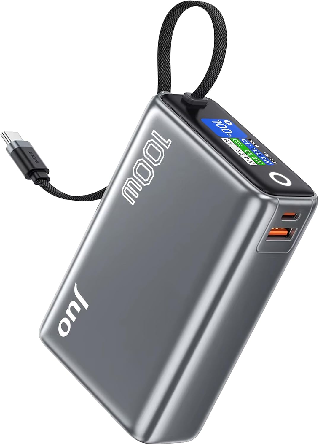 25000mAh 100W LED Ekranlı Type-C Kablolu Powerbank USB-A + USB-C Macbook Notebook Telefon Taşınabilir PD Hızlı Şarj Cihazı