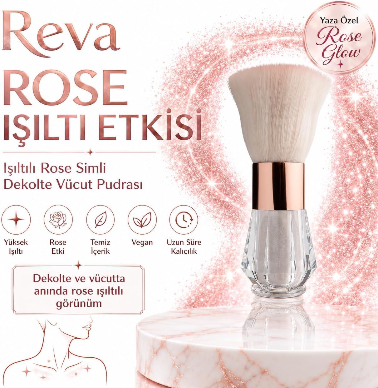 Işıltılı Rose Simli Dekolte Vücut Pudrası - Rose Explosion for Decolette - Vegan & Temiz İçerik