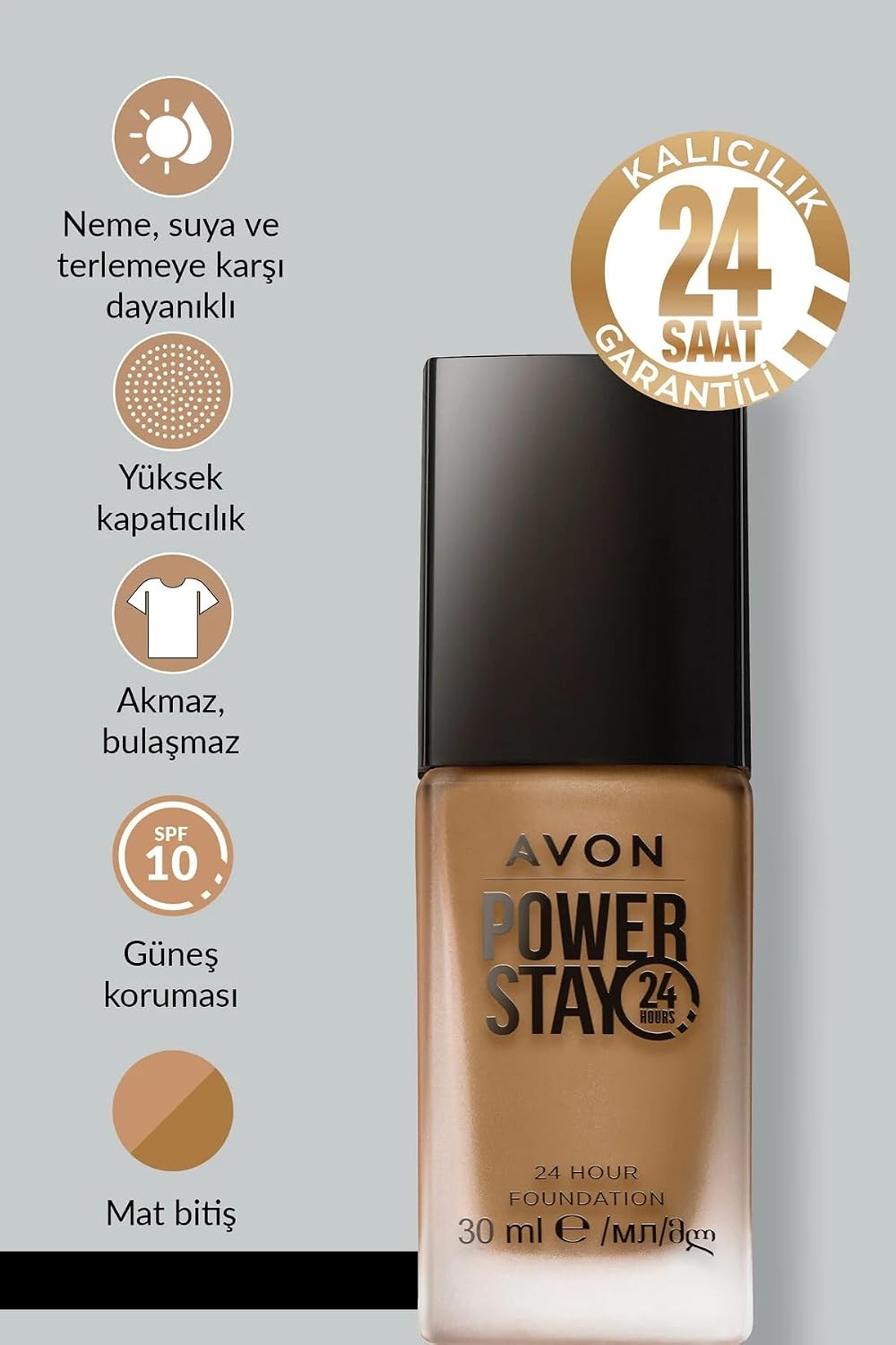 Power Stay 24 Saat Mat Fondöten, 30 ml, Light Caramel