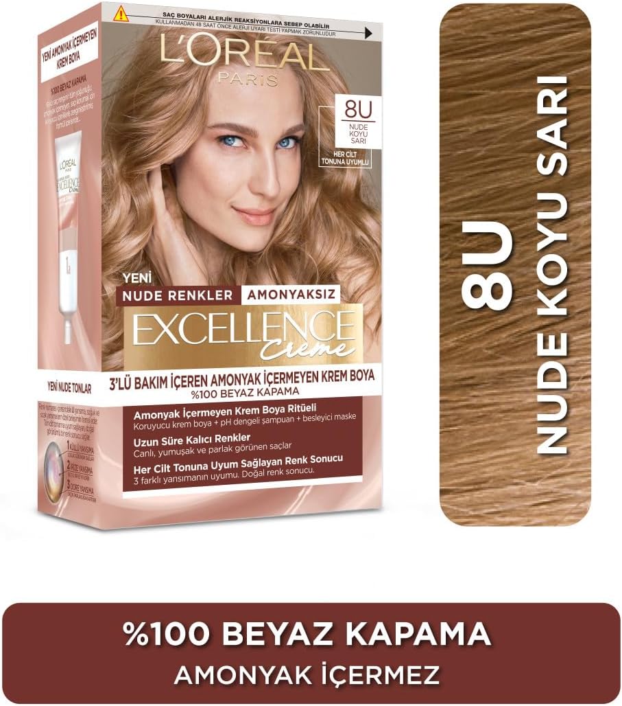 Excellence Creme Nude Renkler Saç Boyası - 8U Nude Koyu Sarı