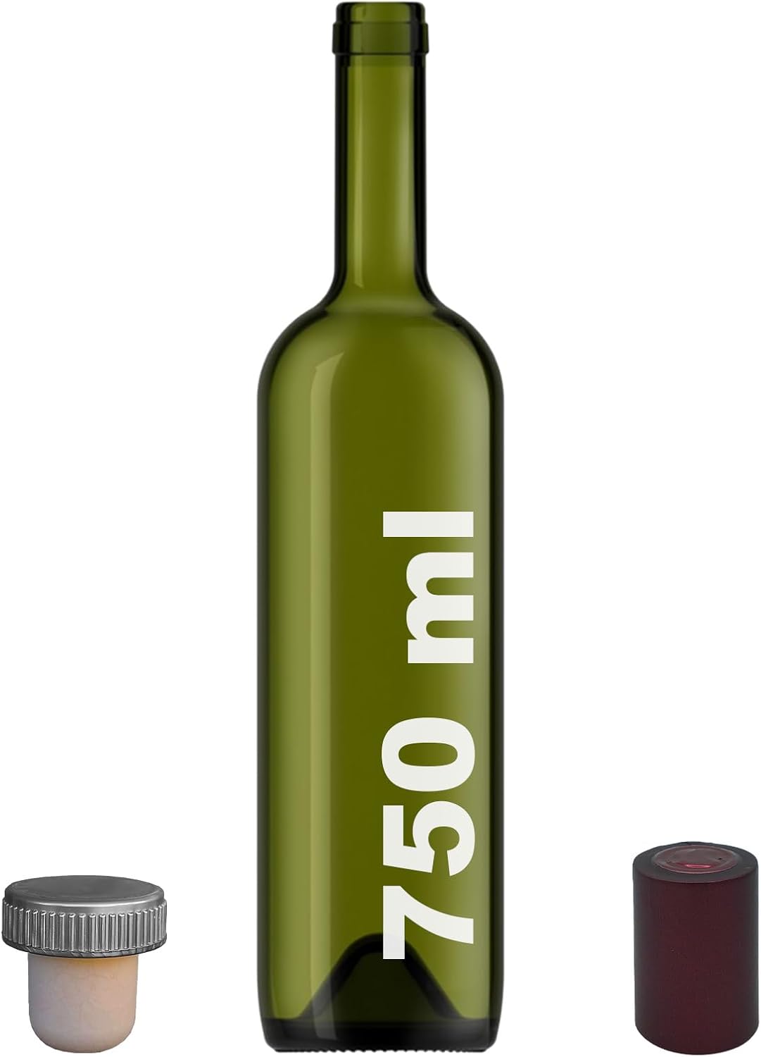 750 ml Yeşil Şarap Şişesi Sentetik Mantar Tıpalı Ve Kapüşonlu Boş Çukur Cam Şişe 1 Adet