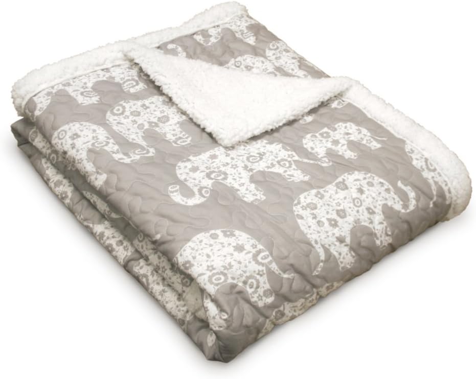 Fil Geçit Töreni Bulanık Tersinir Sherpa Battaniye, 152 cm x 127 cm, Gri ve Beyaz