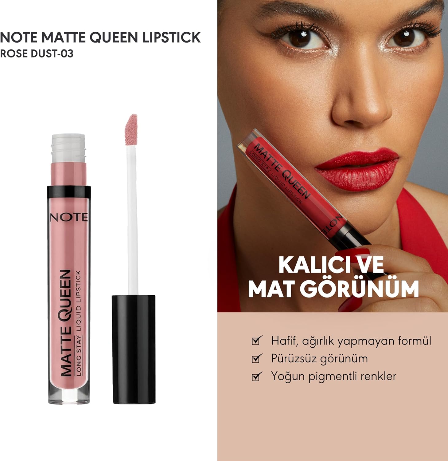 Cosmetics Matte Queen Lipstick 03 Rose Dust Kalıcı Likit Ruj, Nude