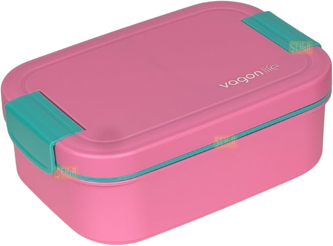 Bento 1750ml Lunchbox Tek Katlı 2 Bölmeli PP Plastik Sefer Tası Yemek Kutusu (Pembe)