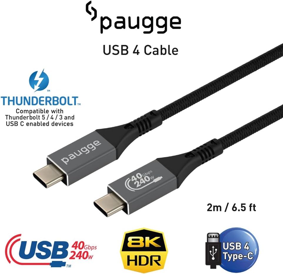 USB 4 Kablo - 40Gbps, USB C Görüntü, Ses, Data ve Şarj Kablosu - 8K 60Hz, 4K 144Hz /120Hz / 60Hz, HDR (2 Metre)