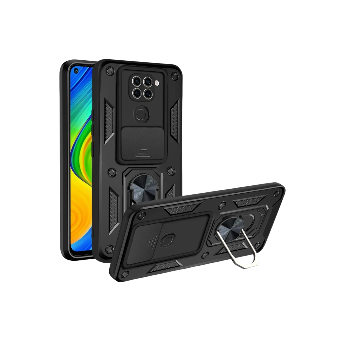 Xiaomi Redmi Note 9 4G Kılıf Pars Lens Yüzüklü Silikon - Siyah