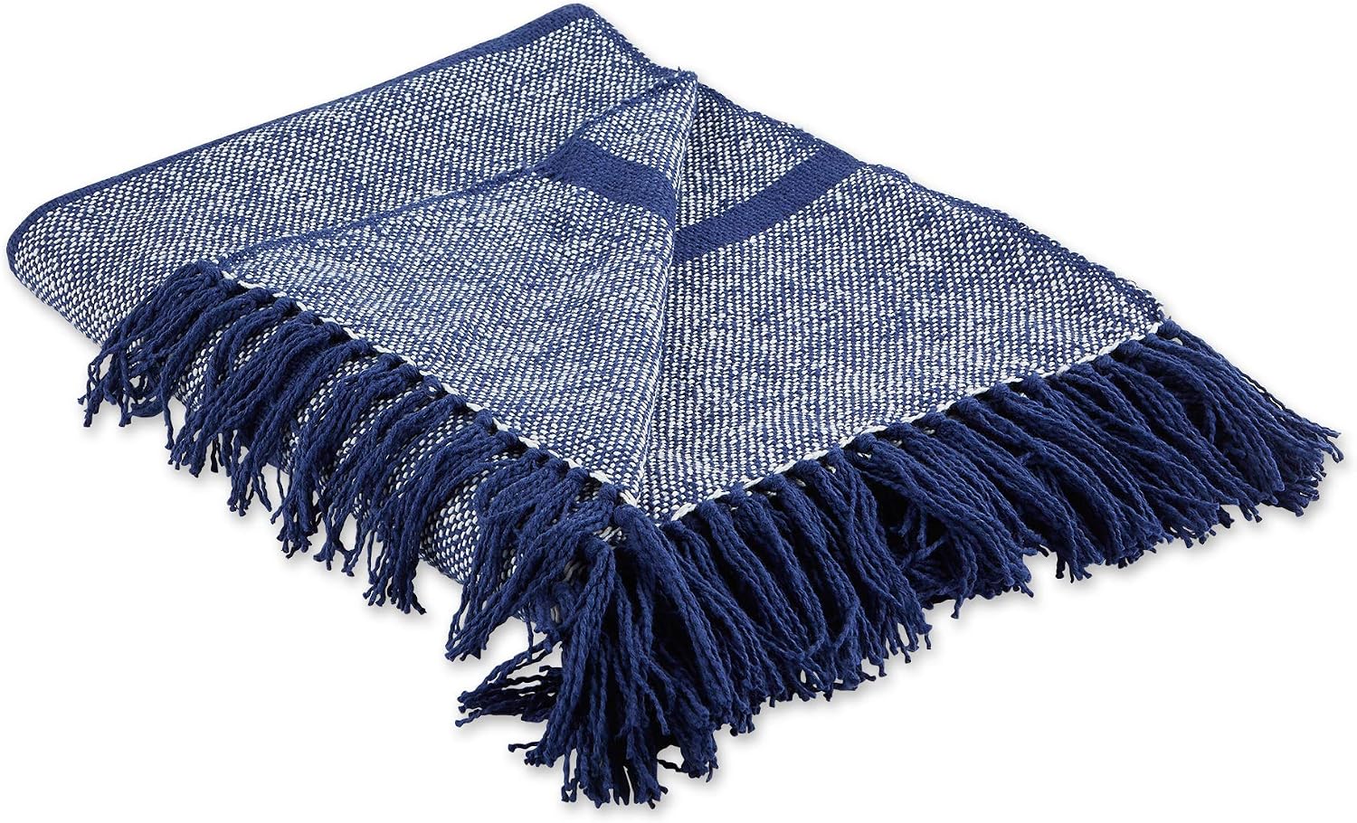 Lacivert Çizgili Homespun Örtü, 50x60 6,35 cm Püsküllü