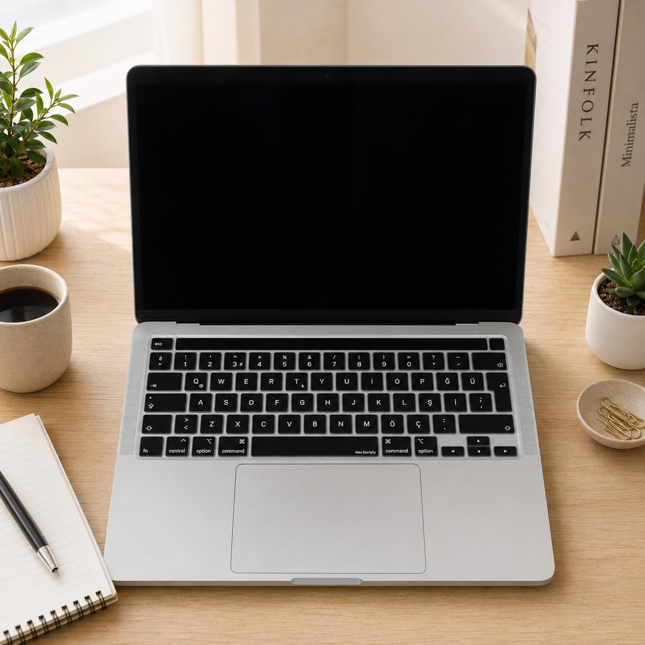 MacBook Pro Klavye Koruyucu Türkçe Q A2338 M1 M2 A2251 A2289 A2141 Uyumlu UK ISO Ters L Enter Silikon Keyboard Cover Touch Bar 13 ve 16 inç Siyah
