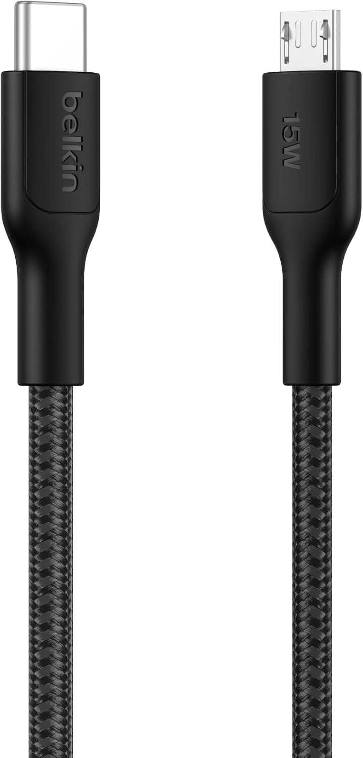 Eco USB-C - Micro USB Kablosu, 1 m, Yumuşak, Örgülü, Esnek Hızlı Şarj Kablosu, USB-IF Sertifikalı Type-C - Micro USB Şarj Kablosu, Kameralar, Hoparlörler ve Daha Fazlası İçin, Siyah