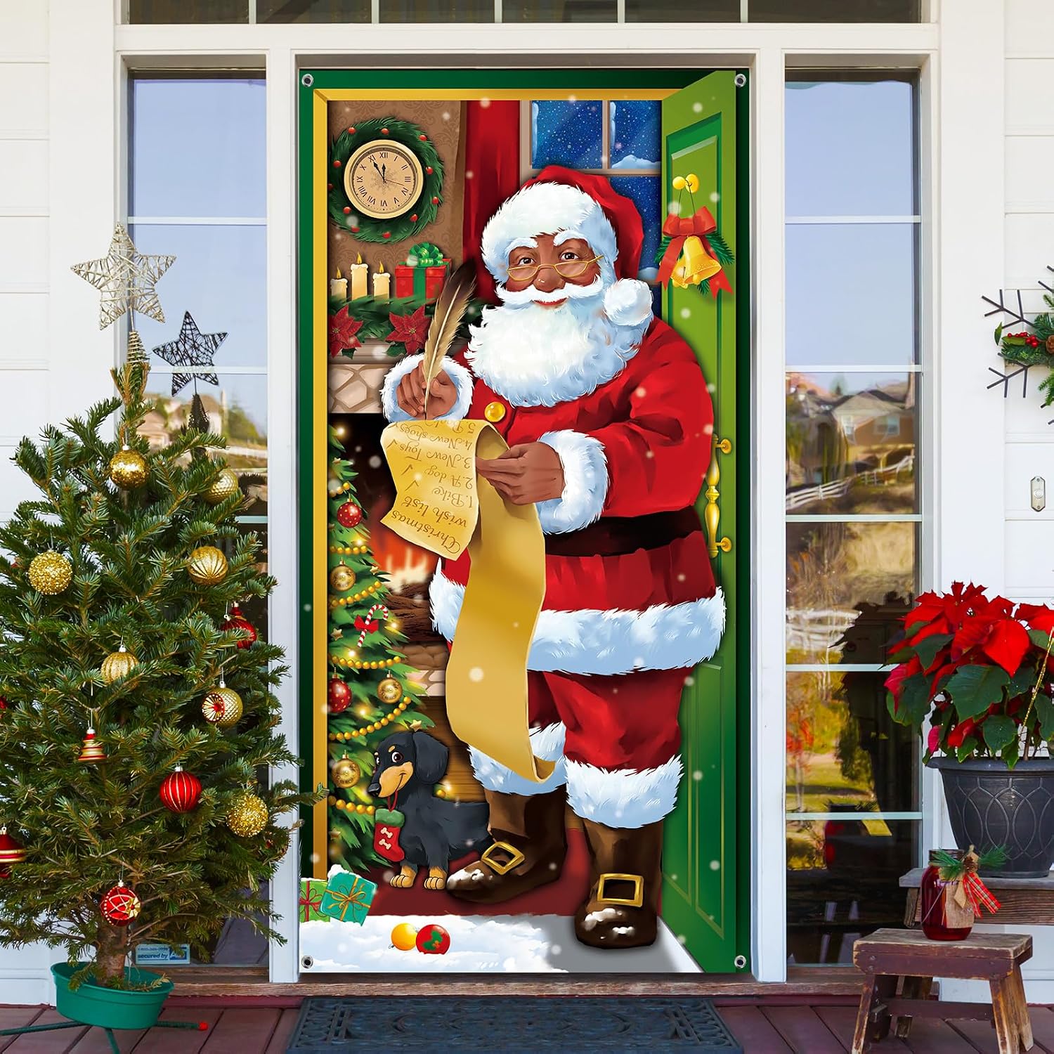 Noel kapı kapak dekorasyon siyah noel baba ön kapı kapağı noel santa arka plan asılı afiş noel dekorasyon ev için