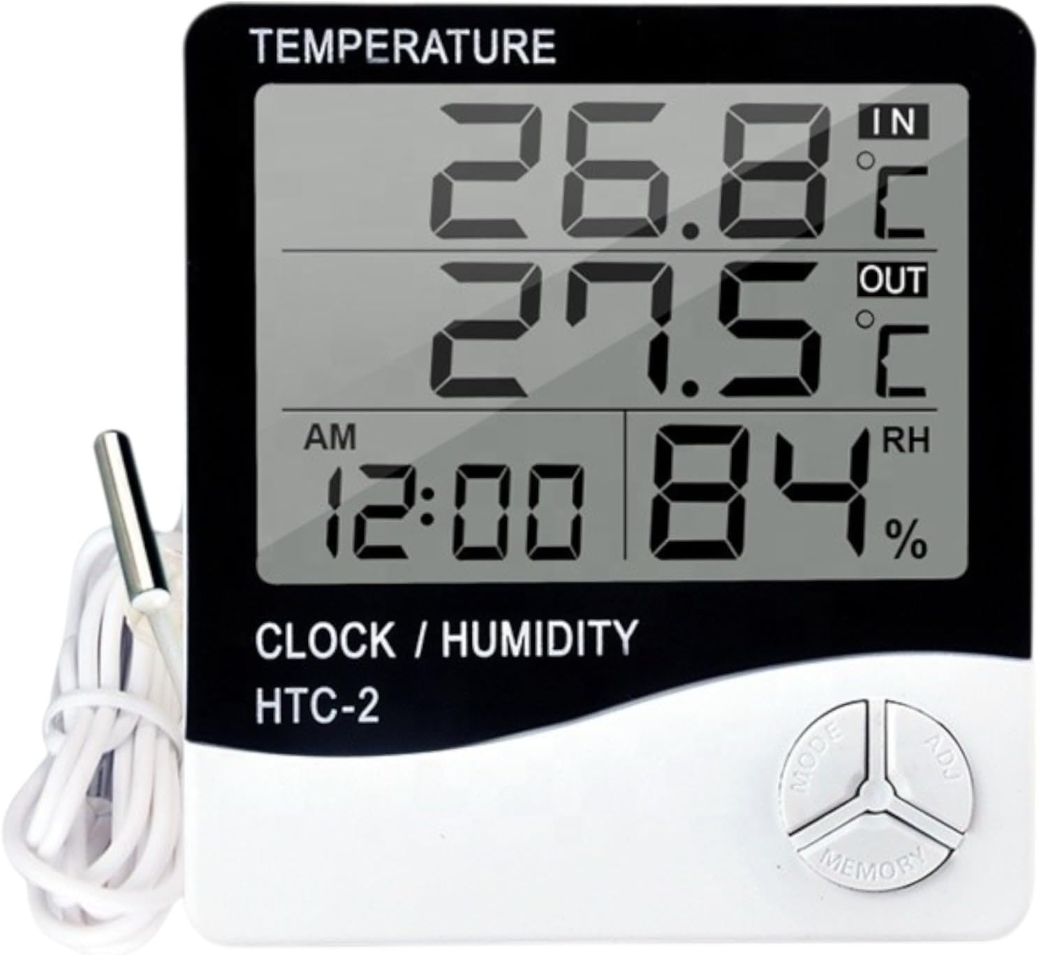 HTC-2 Dijital Termometre Sıcaklık Ve Nem Ölçer Higrometre Masa Alarm, Problu Dijital Termometre, Problu Sıcaklık ve Nem Ölçer