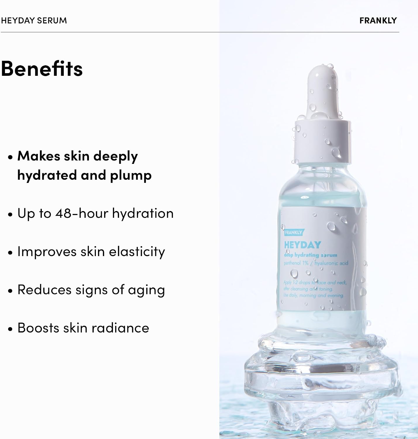 Pantenol ve Hyalüronik Asit İçeren Yoğun Nemlendirici Canlandırıcı Heyday Serum 30ml