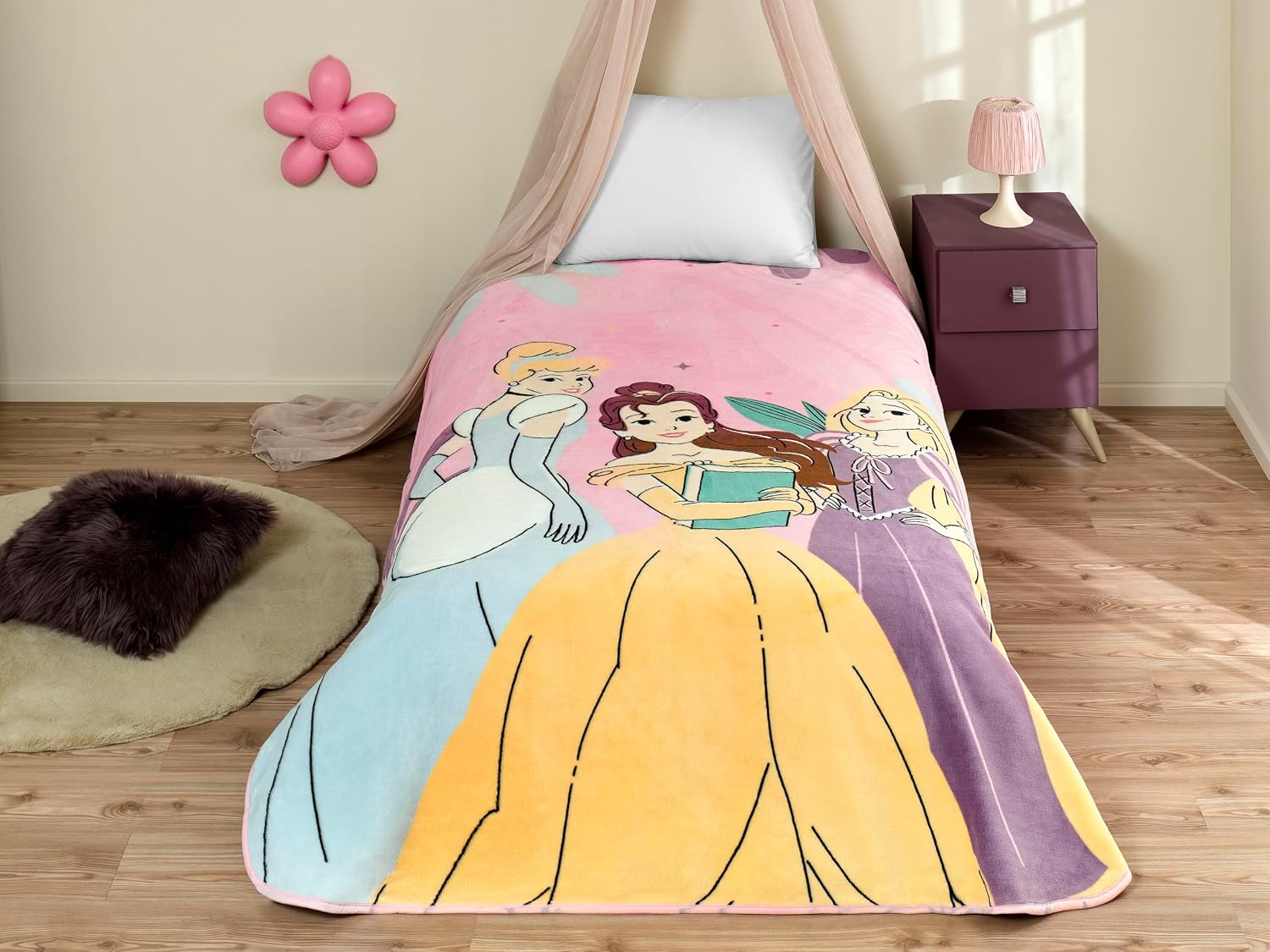 Disney Princesses Fun and Bold Çizgi Film Karakteri Pamuk-Polyester Karışım Battaniye, Pembe, Mavi, Mor, Sarı, Tek Kişilik