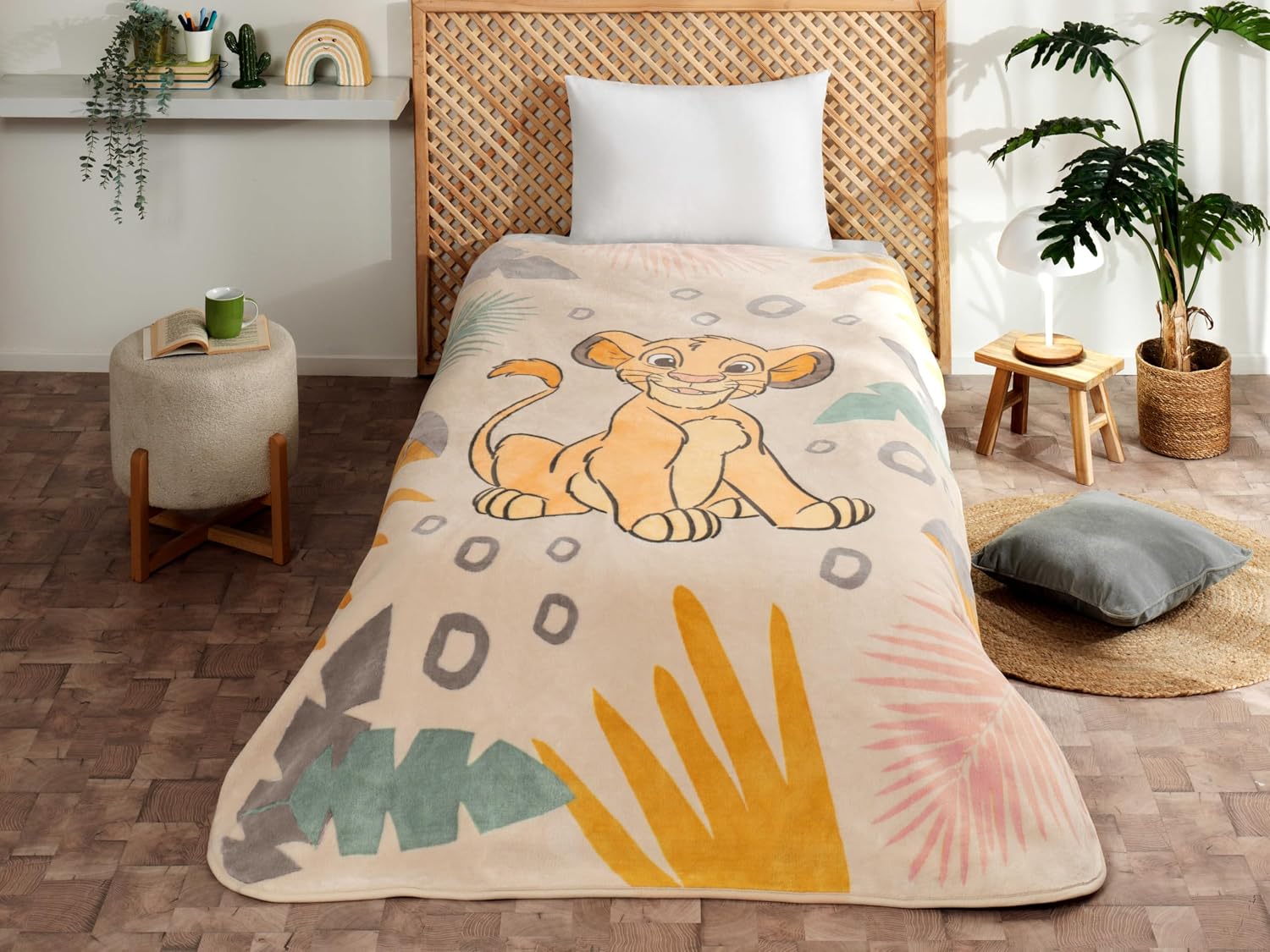 Disney Lion King Çizgi Film Karakteri Pamuk-Polyester Karışım Battaniye, Turuncu, Kremrengi, Sarı, Tek Kişilik