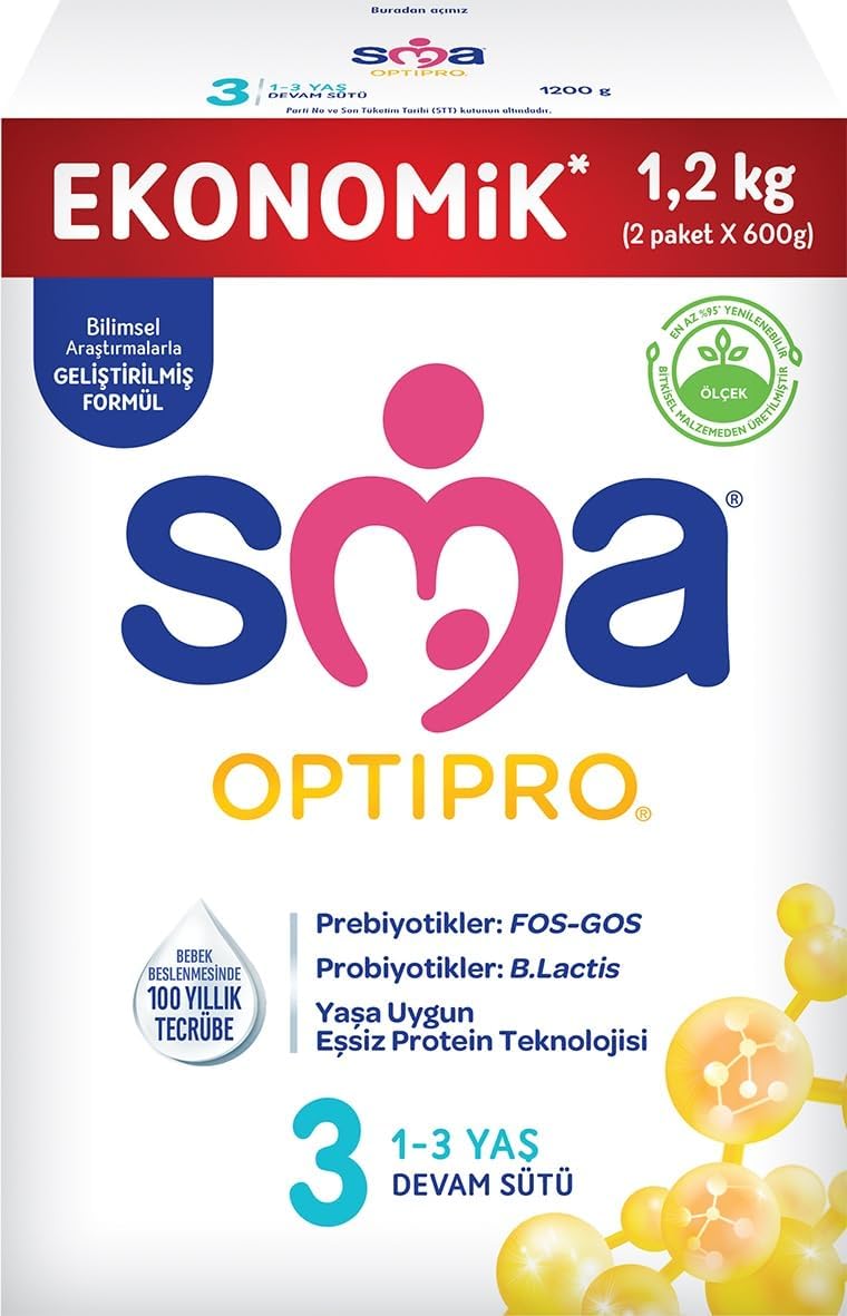 Optipro 3, 1-3 Yaş Devam Sütü, 1.2 kg (2 x 600 g)