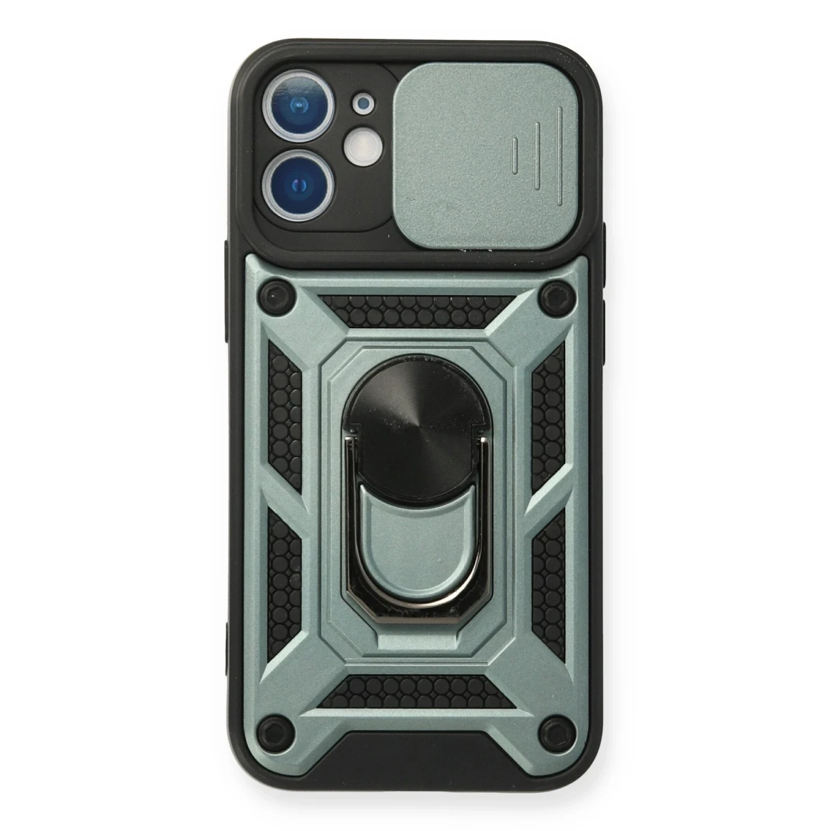Apple iPhone 12 Mini Kılıf Pars Lens Yüzüklü Silikon - Yeşil