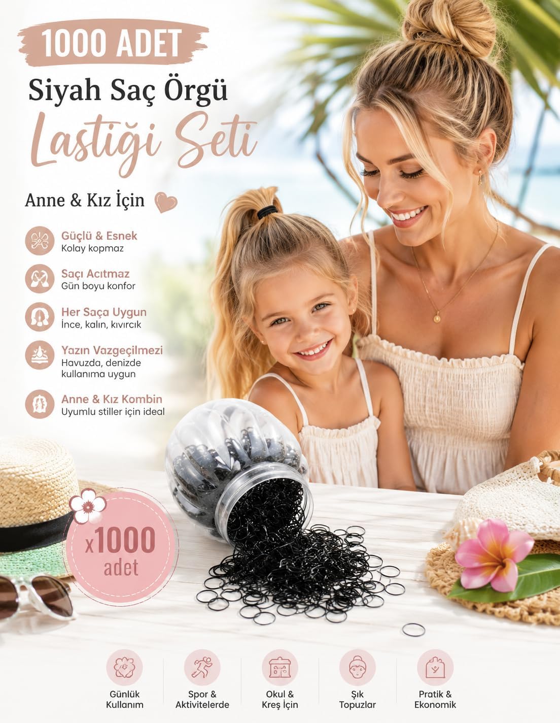 1000 Adet Siyah Saç Örgü LastiğiToka Seti Lastik Toka Seti, Lastik Toka Seti, Toka Organizer, Toka, Kız Çocuk Toka, Toka Organizer