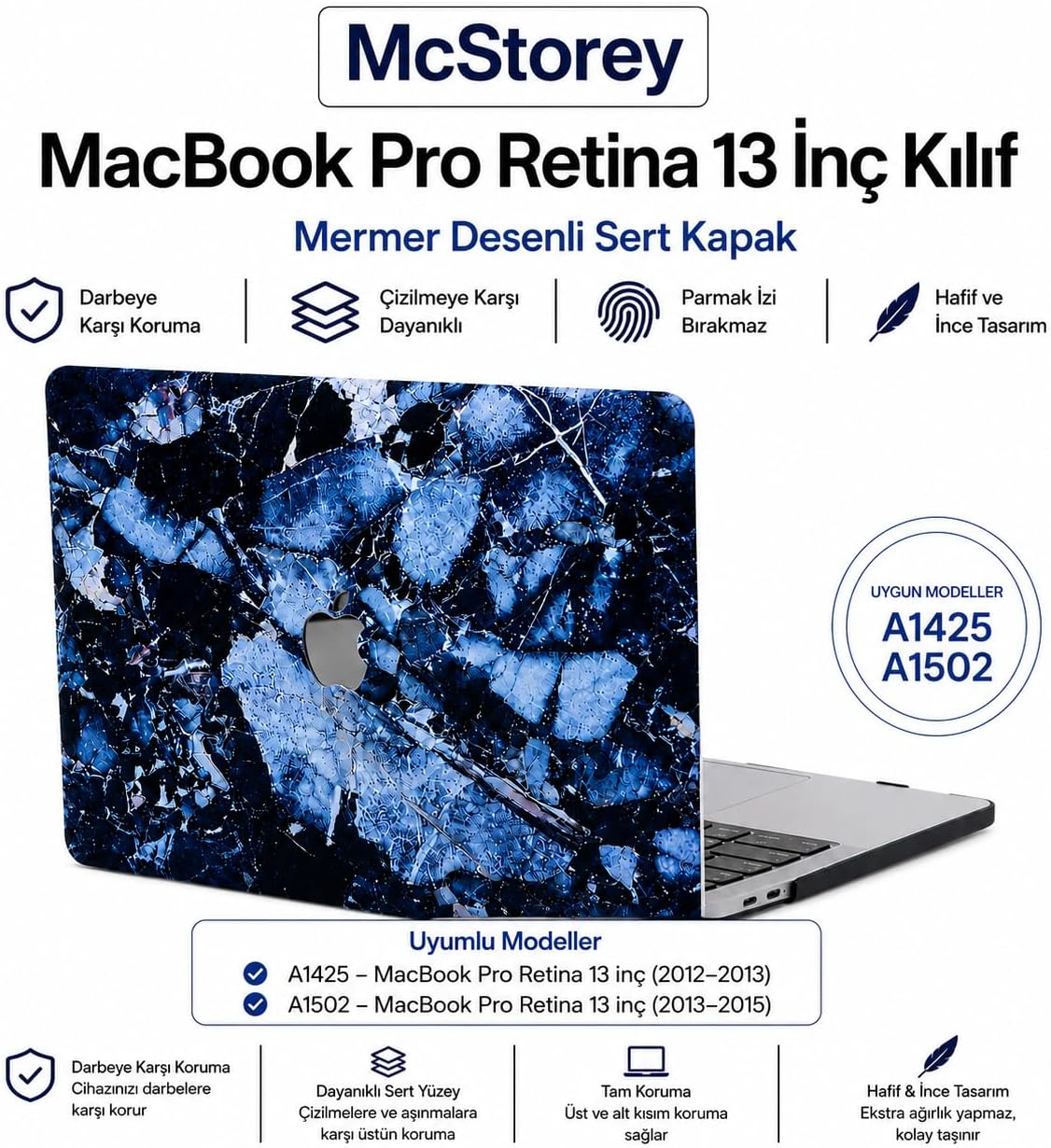 MacBook Pro 13 İnç Kılıf A1425 A1502 Uyumlu Sert Kapak Hard Case Koruyucu Retina 13 Laptop Kılıfı Kristal Taş Desenli Çizilmeye Dayanıklı İnce Hafif Koruma Marble 28