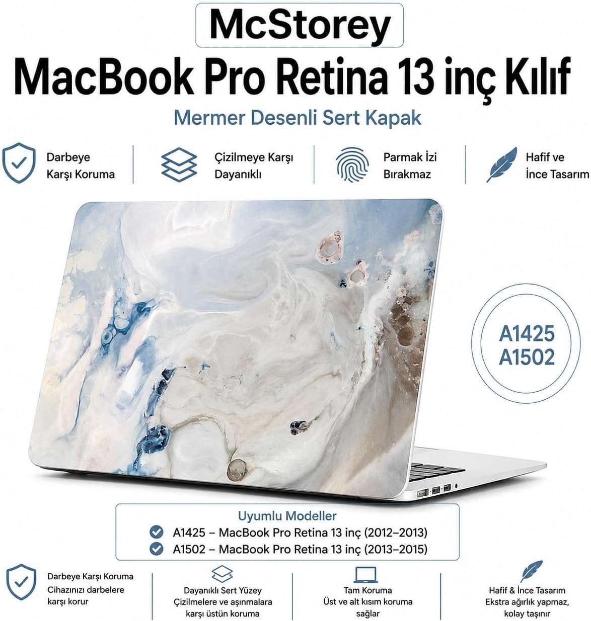 MacBook Pro 13 İnç Kılıf A1425 A1502 Uyumlu Sert Kapak Hard Case Koruyucu Retina 13 Laptop Kılıfı Çizilmeye Dayanıklı İnce Hafif Tam Koruma R-39