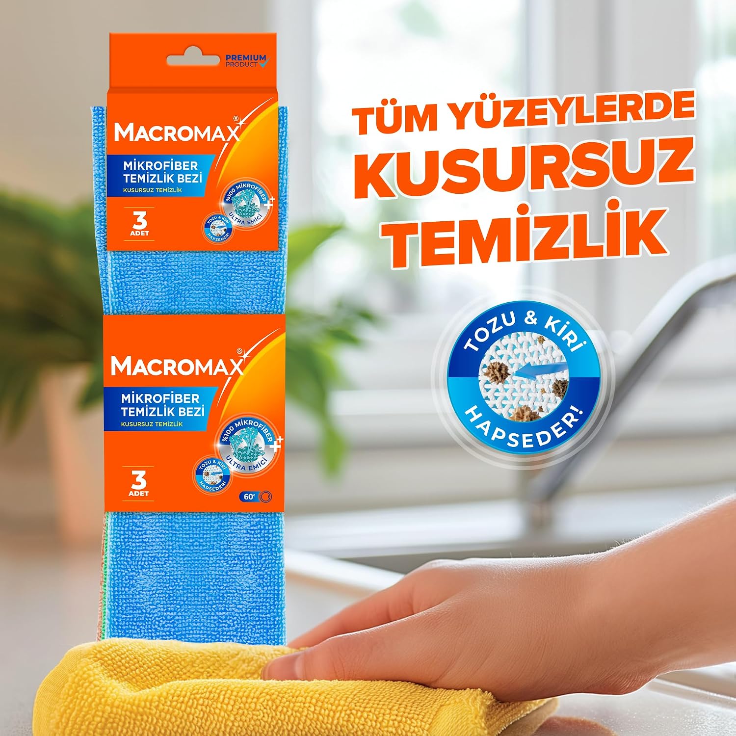 Mikrofiber Temizlik Bezi 3'lü Paket, Ultra Emici Toz Alıcı Çok Amaçlı Yüzey Bezi