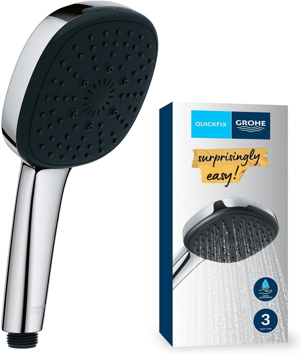 Vitalio Comfort 110 El Duşu, 3 Akışlı (Masaj, Yağmur & Jet), SmartSwitch, 110mm Kare Duş Başlığı, Silikon Halka, Kireç Önleyici Sistem, Krom, 26092001