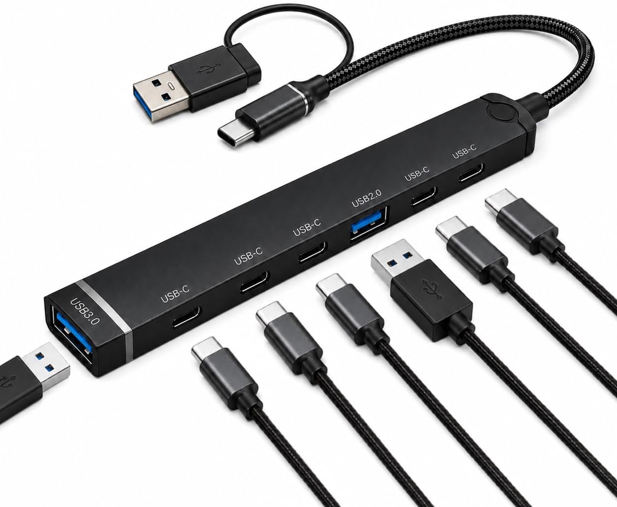 7 in 1 USB Type-C ve USB-A Çoklayıcı Hub ADS-810, 5 USB-C 2.0, USB 3.0 ve USB 2.0 Portlu Docking Station, Type-C USB Çeviricili, Tak Çalıştır | ADS-810-CU