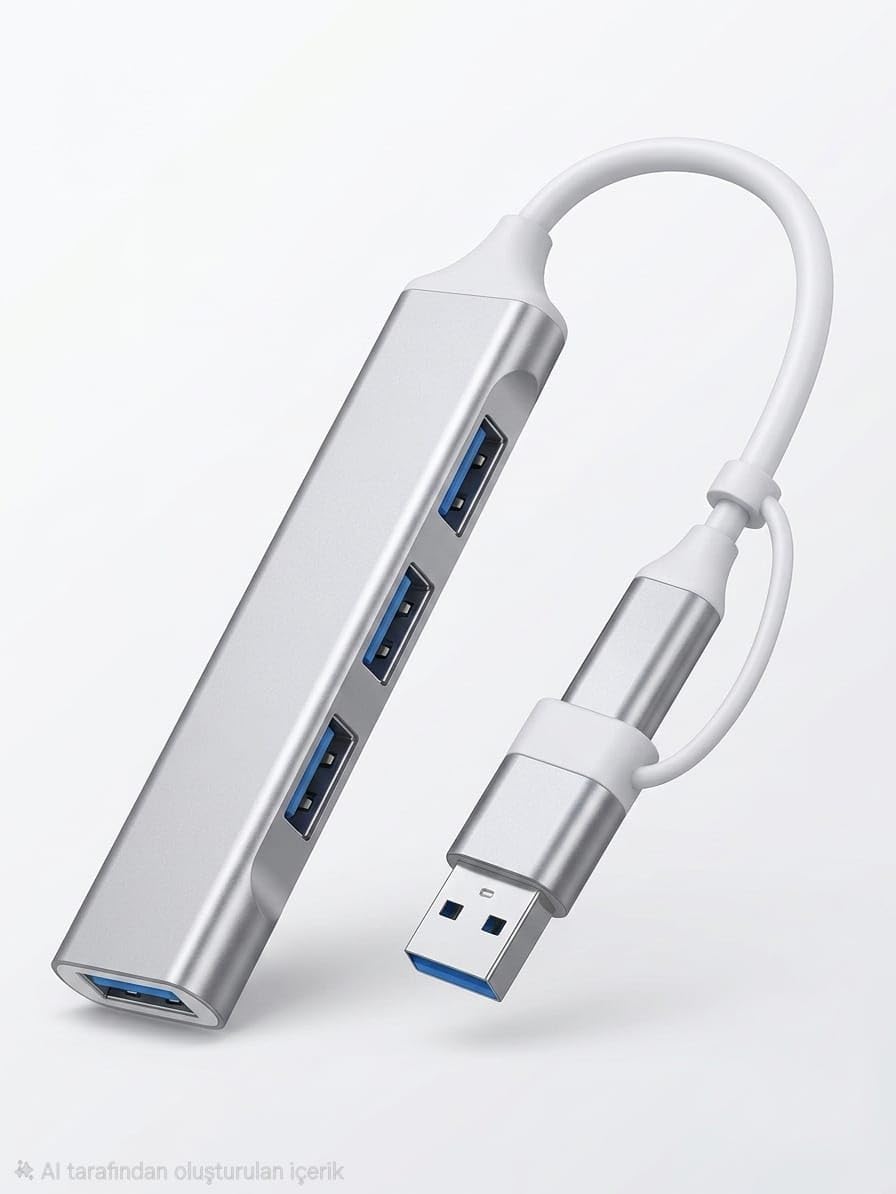 USB 3.0 Hub, 4 Portlu Alüminyum USB Çoklayıcı, Çift Giriş