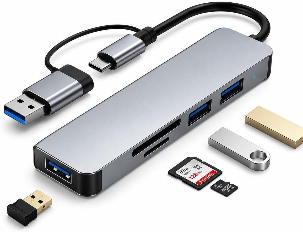 HP-B07 5-in-1 Type-C & USB 3.0 HUB Çoğaltıcı – 3x USB Port SD/TF Kart Okuyucu Çift Girişli Alüminyum Gövde Çoklu Adaptör