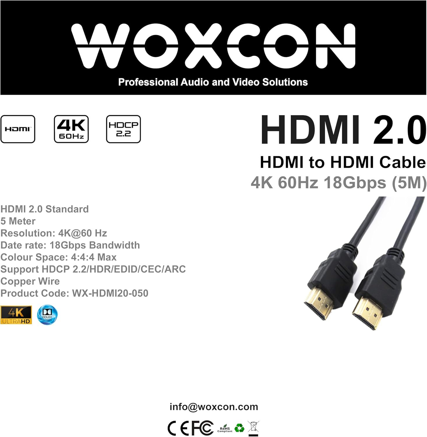 HDMI Kablo 4K 60Hz 18G HDCP2.2 ARC Dolby Desteği HDMI 2.0 Versiyon (5 Metre)