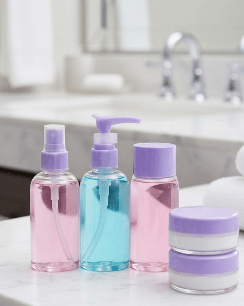 Taşınabilir 5’li Seyahat Banyo Seti Şeffaf Kozmetik Kapları