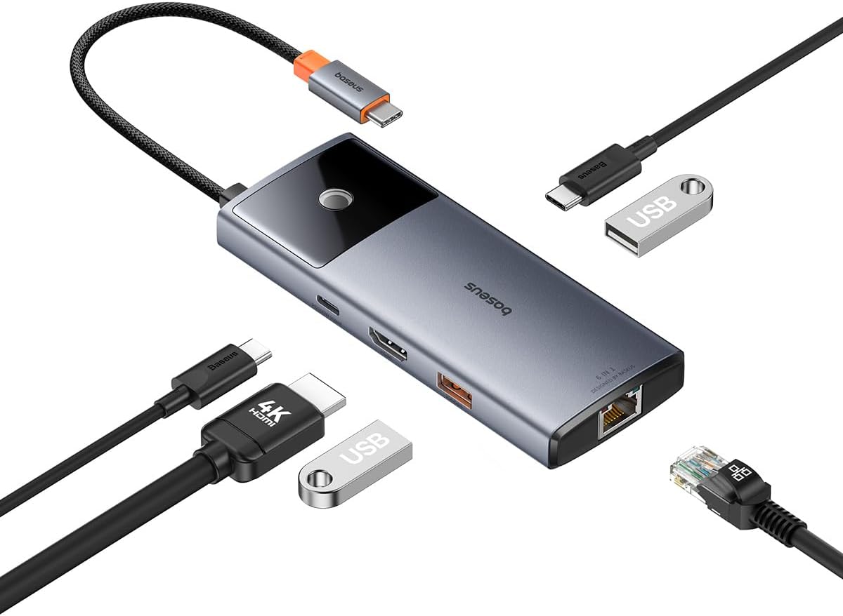 Hub 6in1 Metal Gleam 2 Serisi, USB-C'den 2xUSB 3.0 USB-C'ye, HDMI USB-C PD Ethernet RJ45